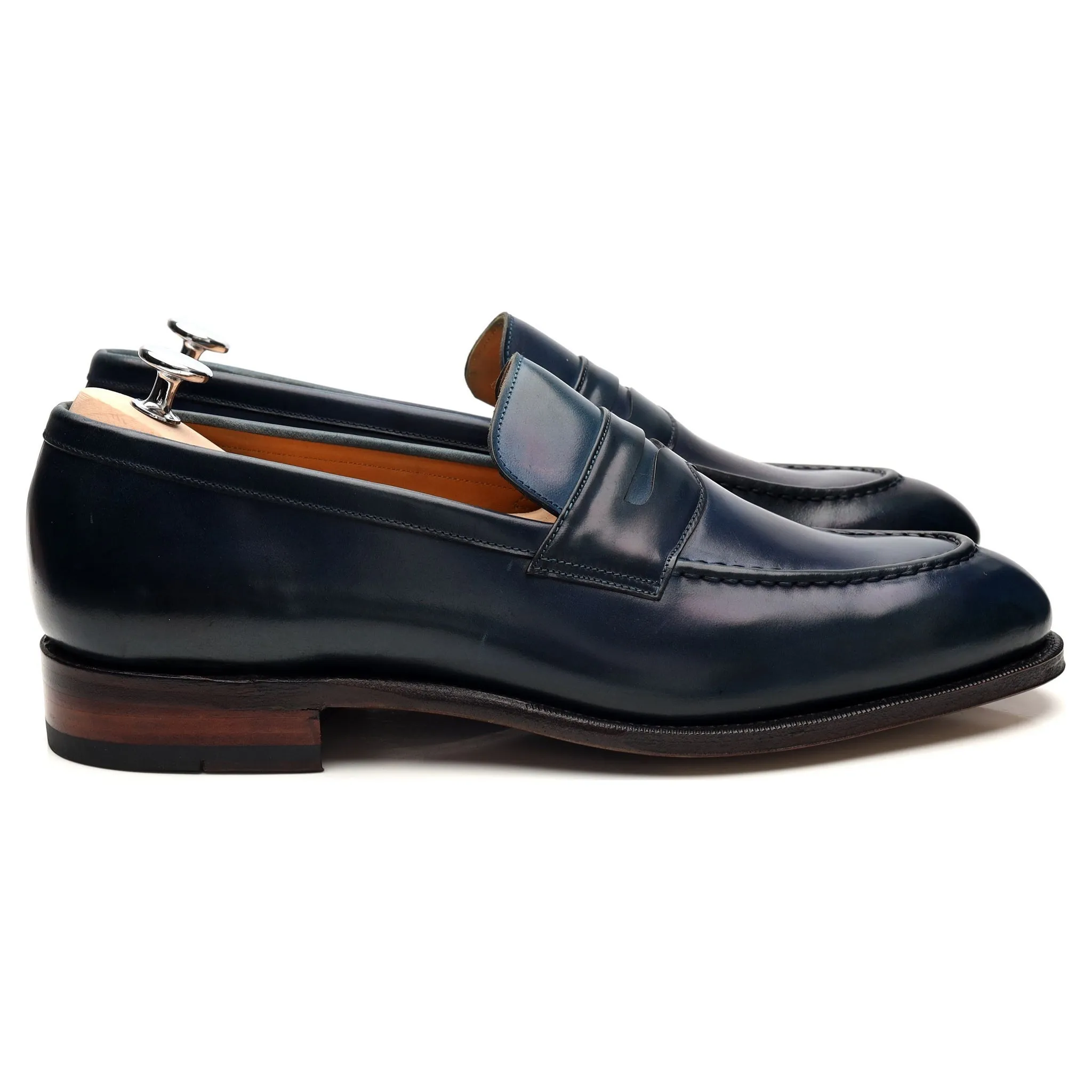 '101484' Navy Blue Cordovan Leather Loafers UK 9.5 E