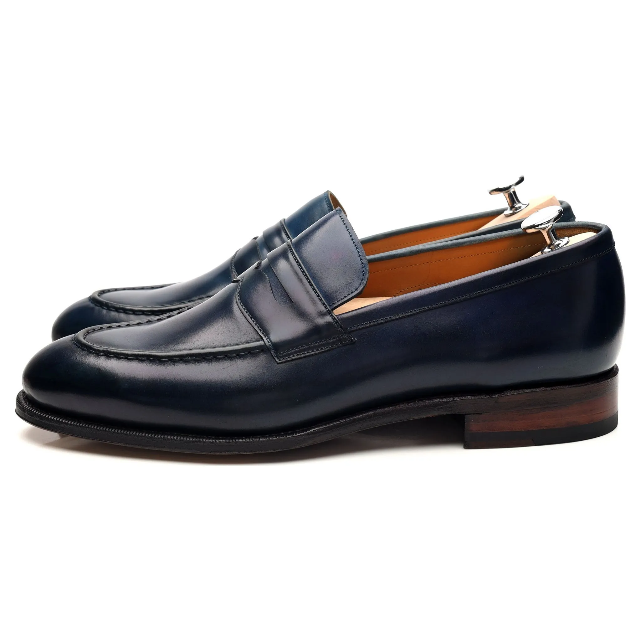 '101484' Navy Blue Cordovan Leather Loafers UK 9.5 E