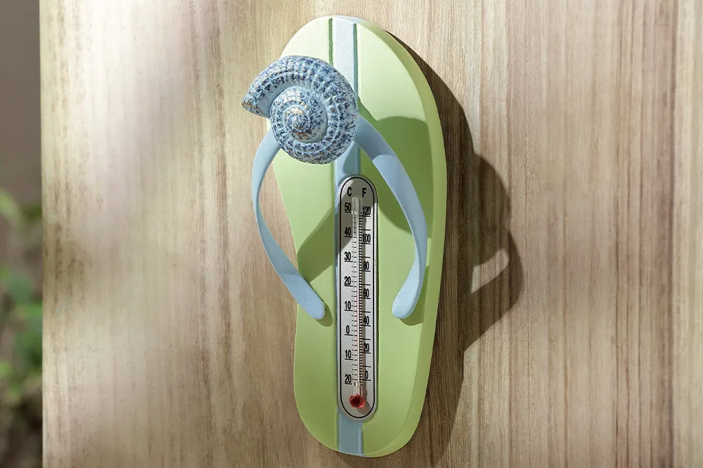 Aquamarine Shell Flip Flop Wall Mounted Thermometer