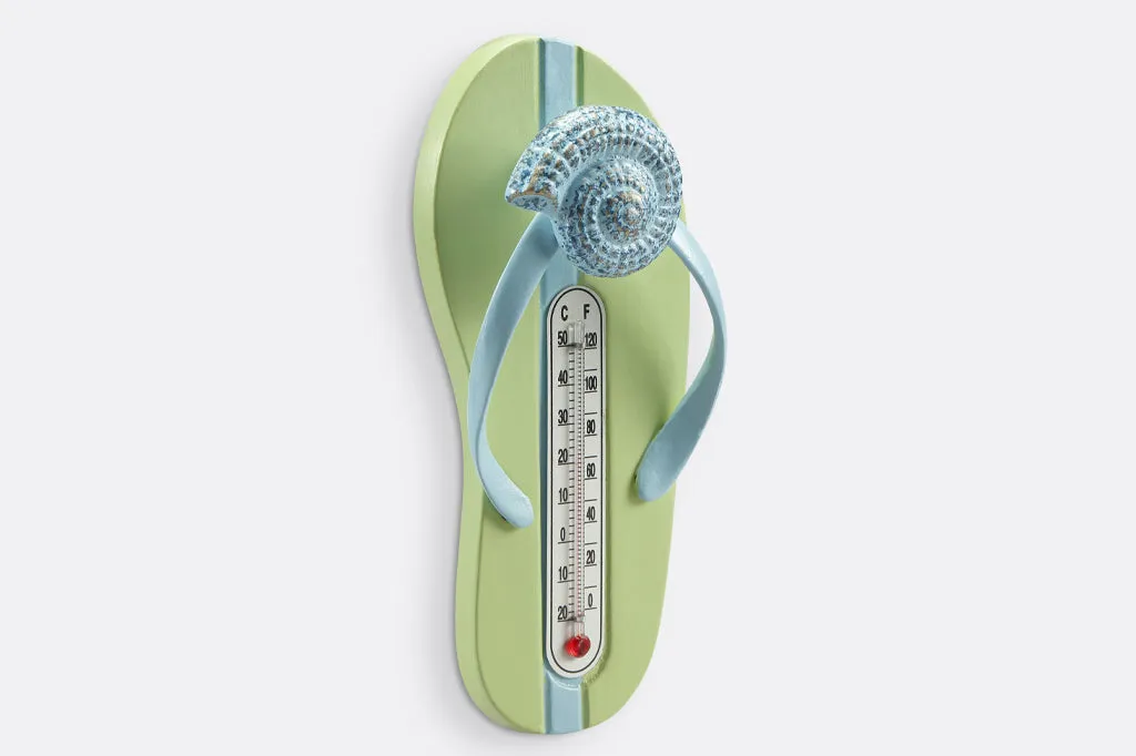 Aquamarine Shell Flip Flop Wall Mounted Thermometer