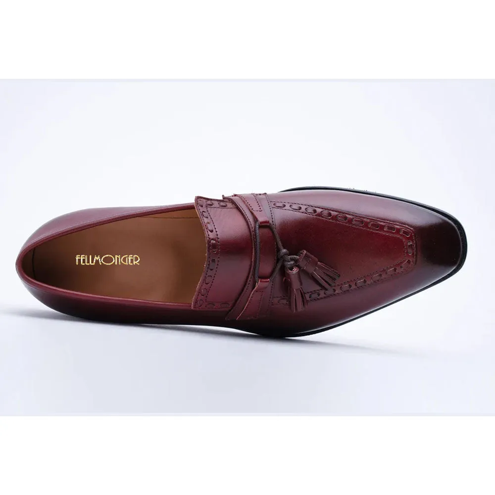 Burgundy Textured Tassel Loafers