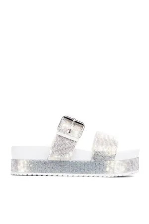 Cape Robbin Women's Praise Platform Strappy Rhinestone Flat  Slip On Sandals