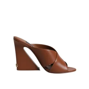 Dolce & Gabbana Maroon Logo KEIRA Leather Slides Sandals Shoes