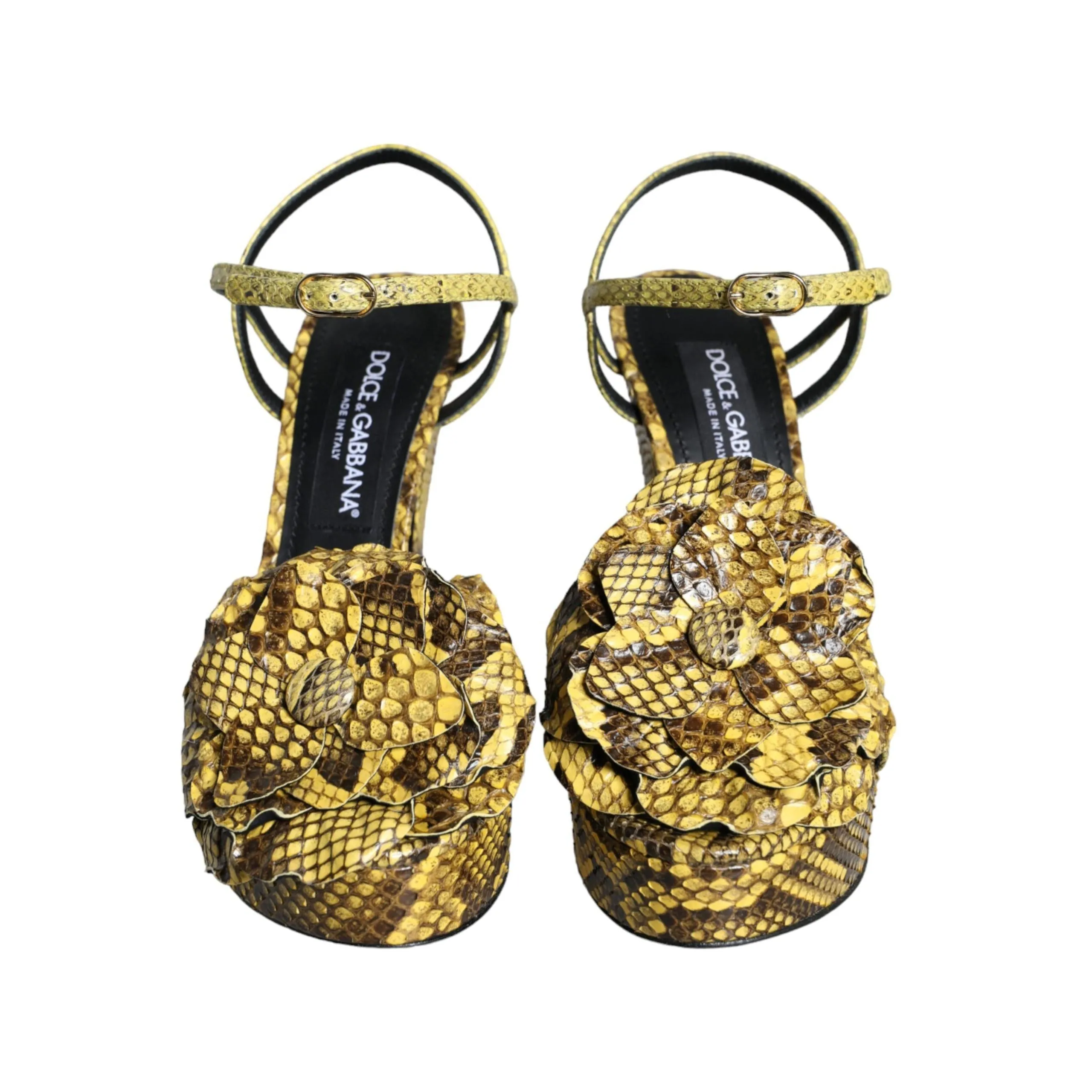 Dolce & Gabbana Yellow Exotic Leather Ankle Strap Heels Sandals Shoes