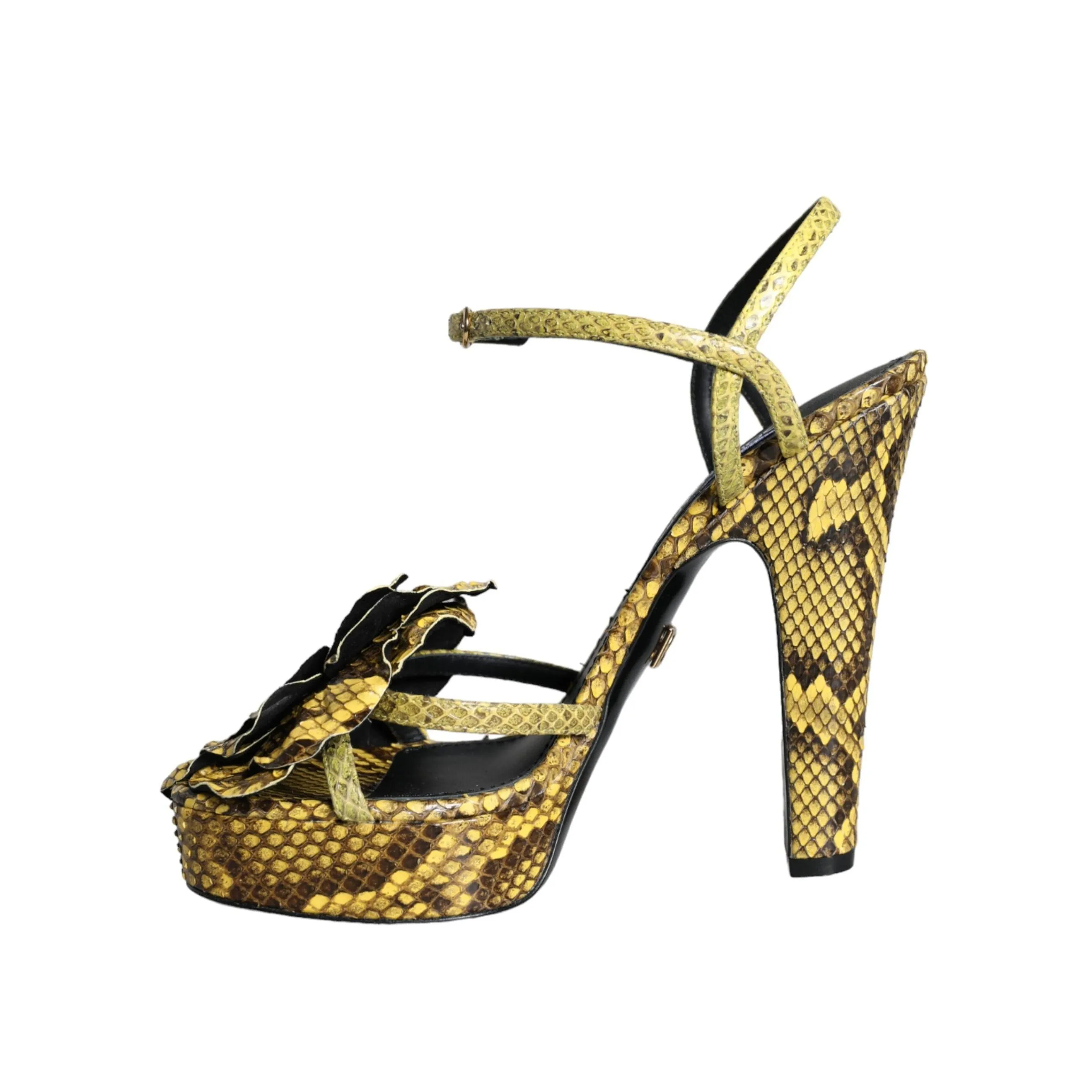 Dolce & Gabbana Yellow Exotic Leather Ankle Strap Heels Sandals Shoes