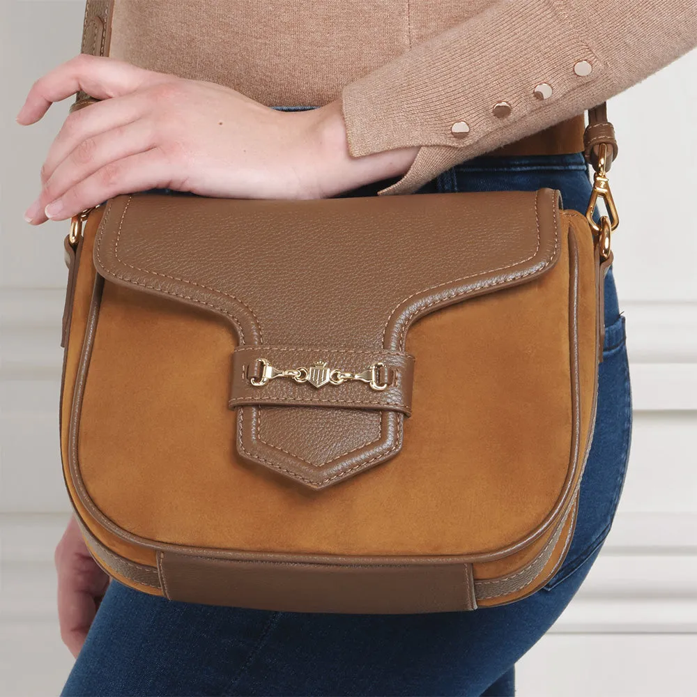Fairfax & Favor Fitzwilliam Suede Saddle Bag in Tan