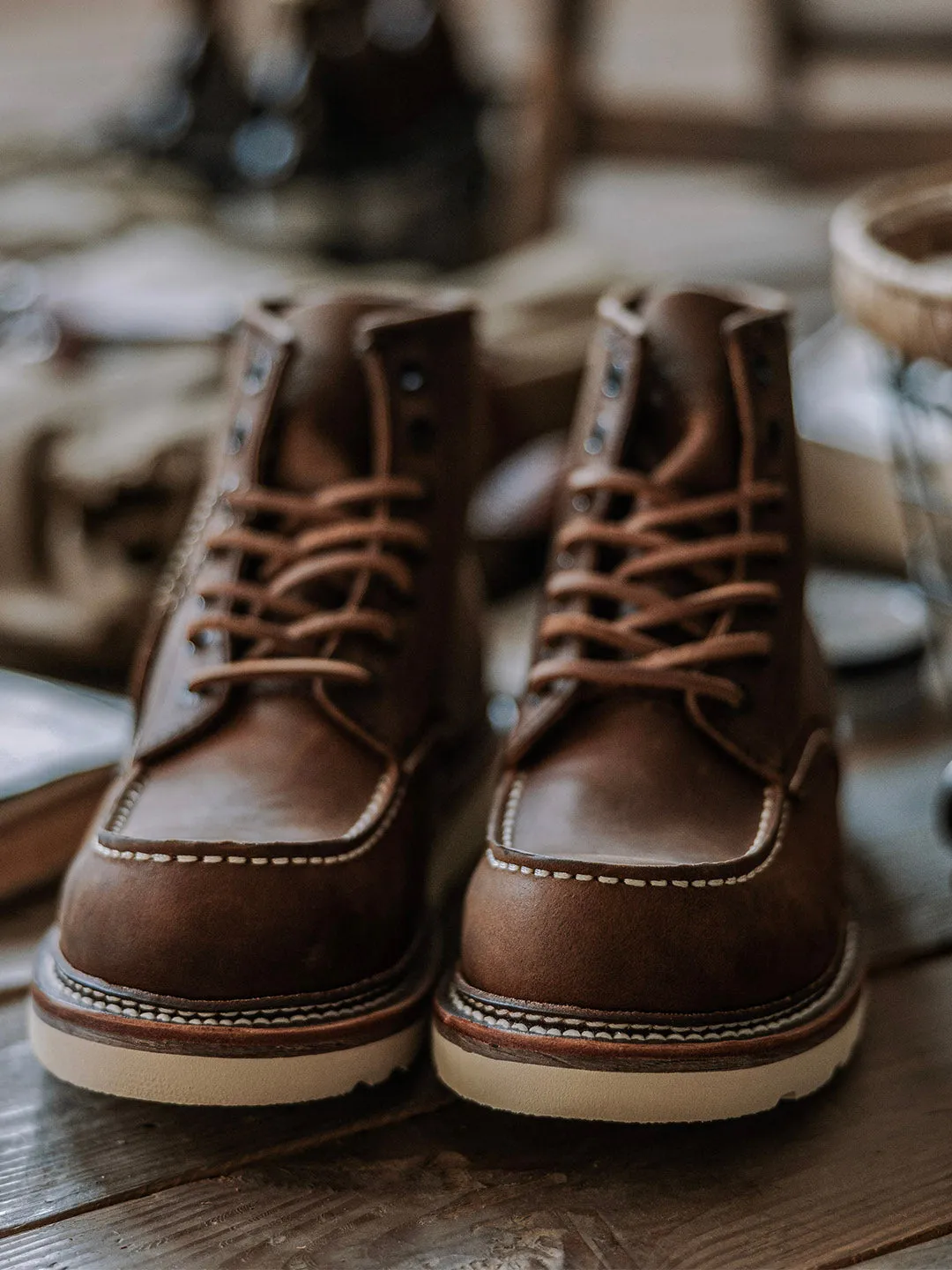 Full grain leather men's Moc Toe work boots