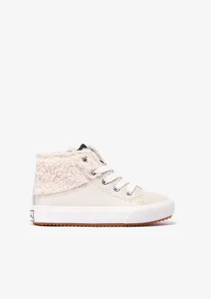 Girl's Beige Sheepskin Hi-Top Sneakers