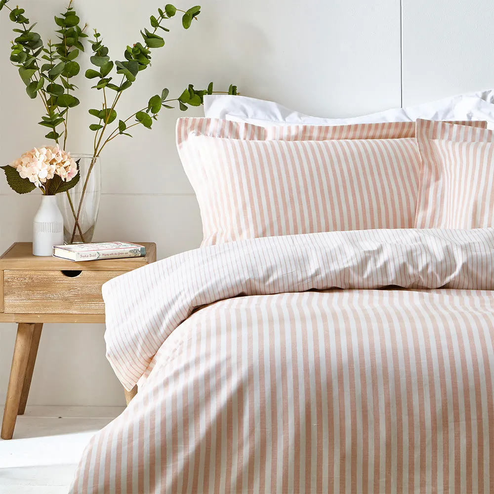 Hebden Mélange Stripe 100% Cotton Duvet Cover Set Blush