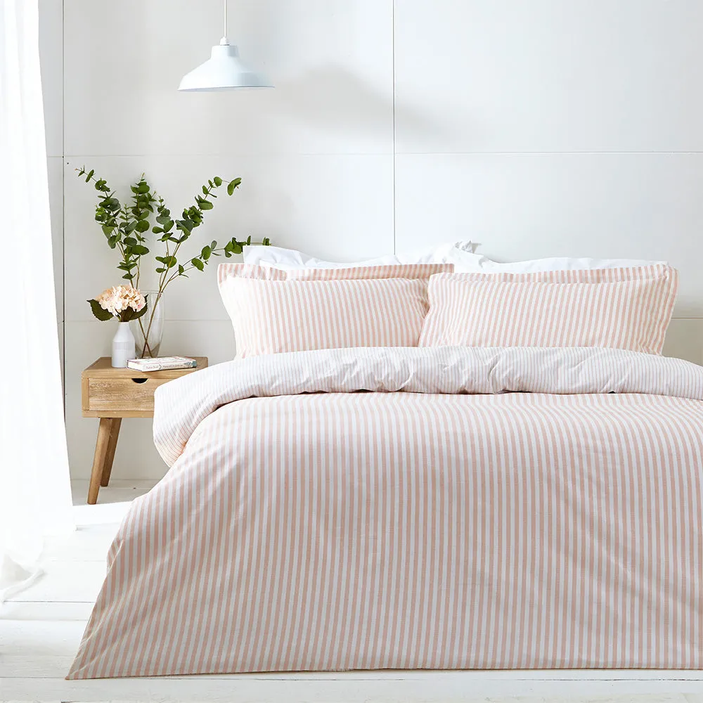 Hebden Mélange Stripe 100% Cotton Duvet Cover Set Blush