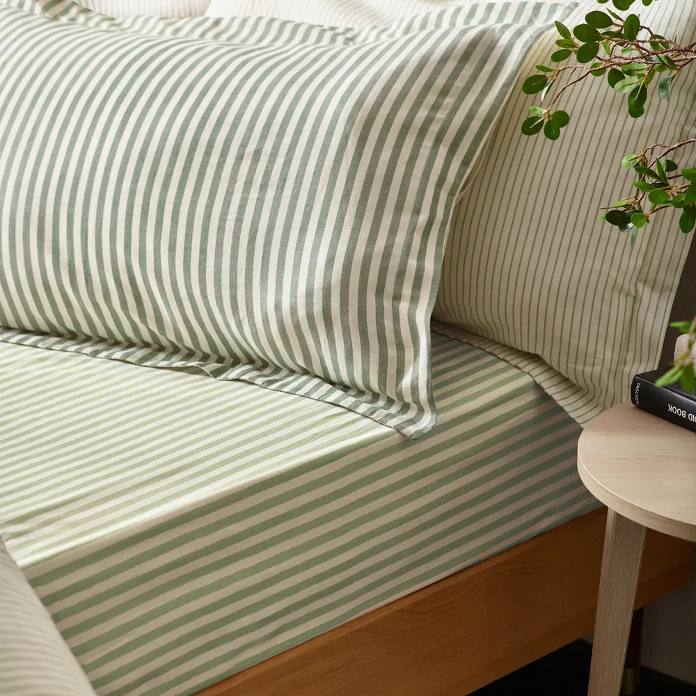 Hebden Mélange Stripe 100% Cotton Duvet Cover Set Forest
