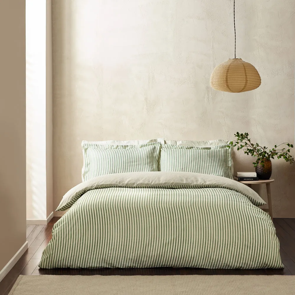Hebden Mélange Stripe 100% Cotton Duvet Cover Set Forest