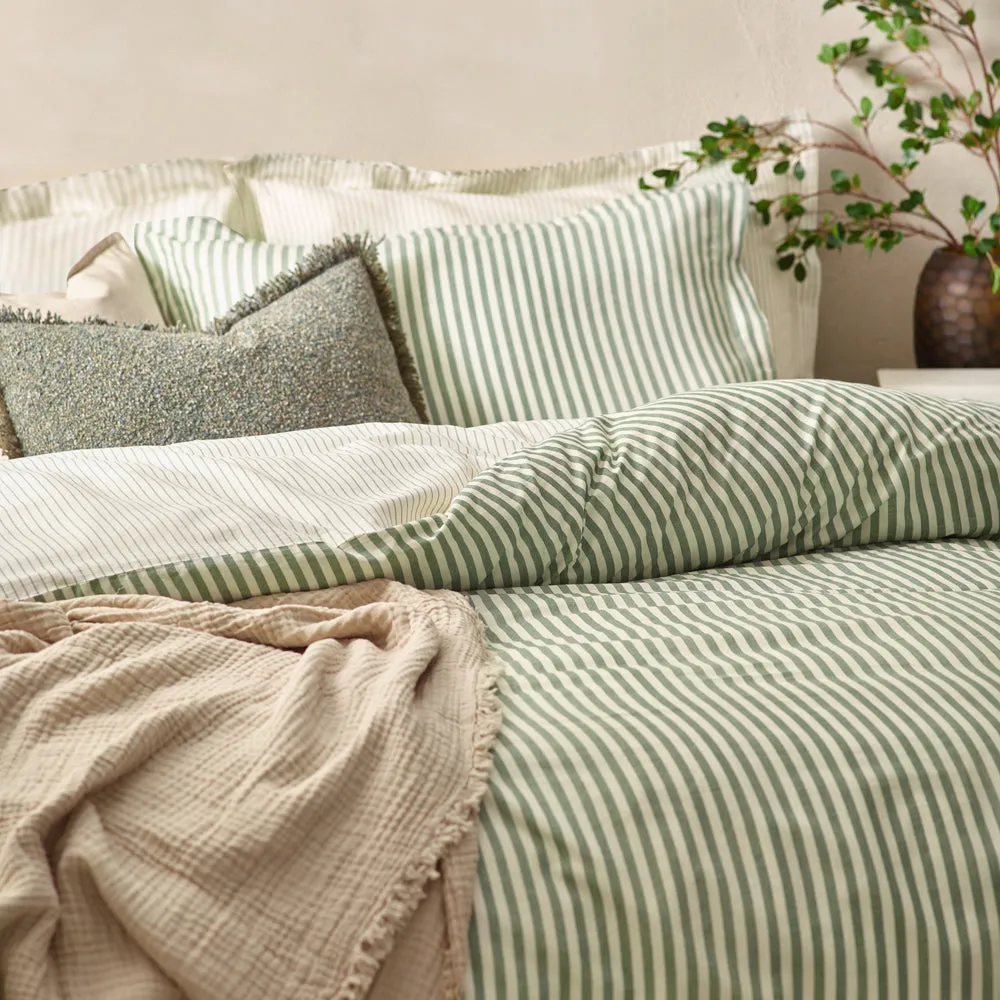 Hebden Mélange Stripe 100% Cotton Duvet Cover Set Forest