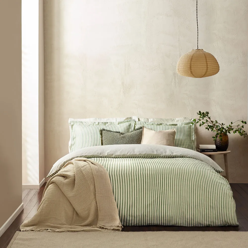 Hebden Mélange Stripe 100% Cotton Duvet Cover Set Forest
