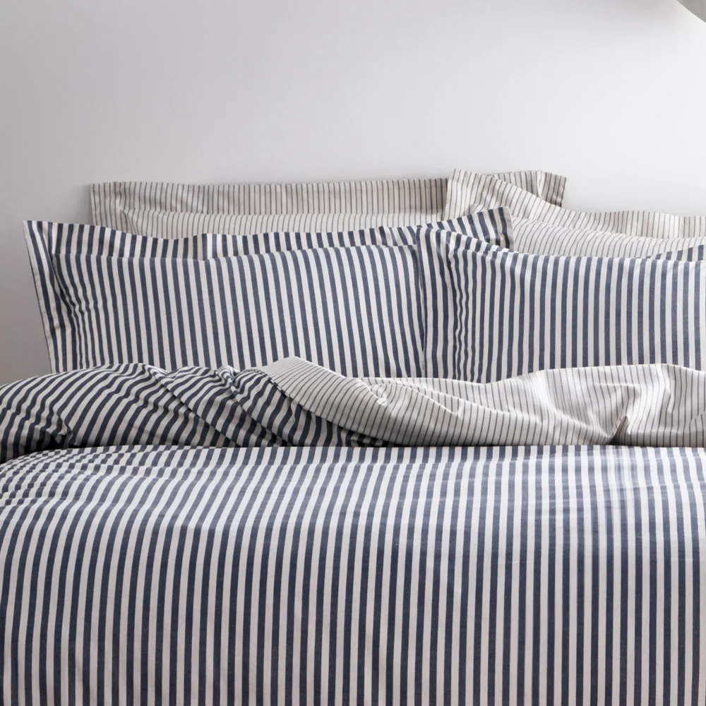 Hebden Mélange Stripe 100% Cotton Duvet Cover Set Navy/Grey
