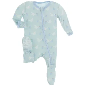 Kickee Pants Footie with Zipper - Spring Sky Stork
