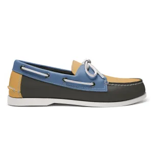 Men’s 2 Eyelet LE Boat Shoe: Dk Grey/ Gold/Blue