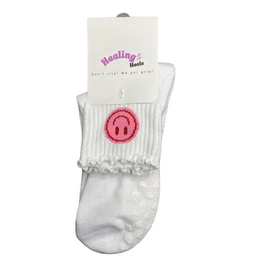 SINGER22 Exclusive Healing Heels Pink Smiley With Ruffle Pilates Socks as