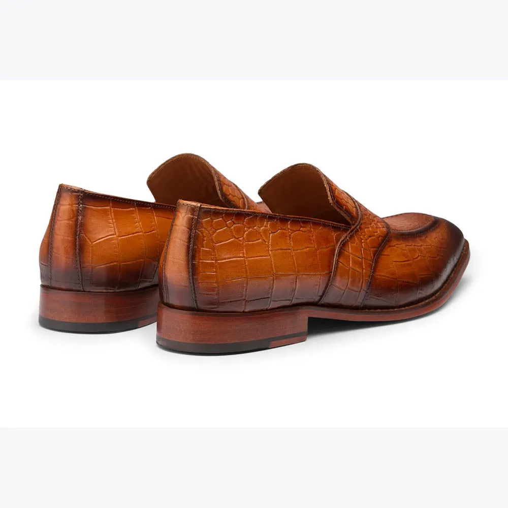 Tan Patina Croco Loafers