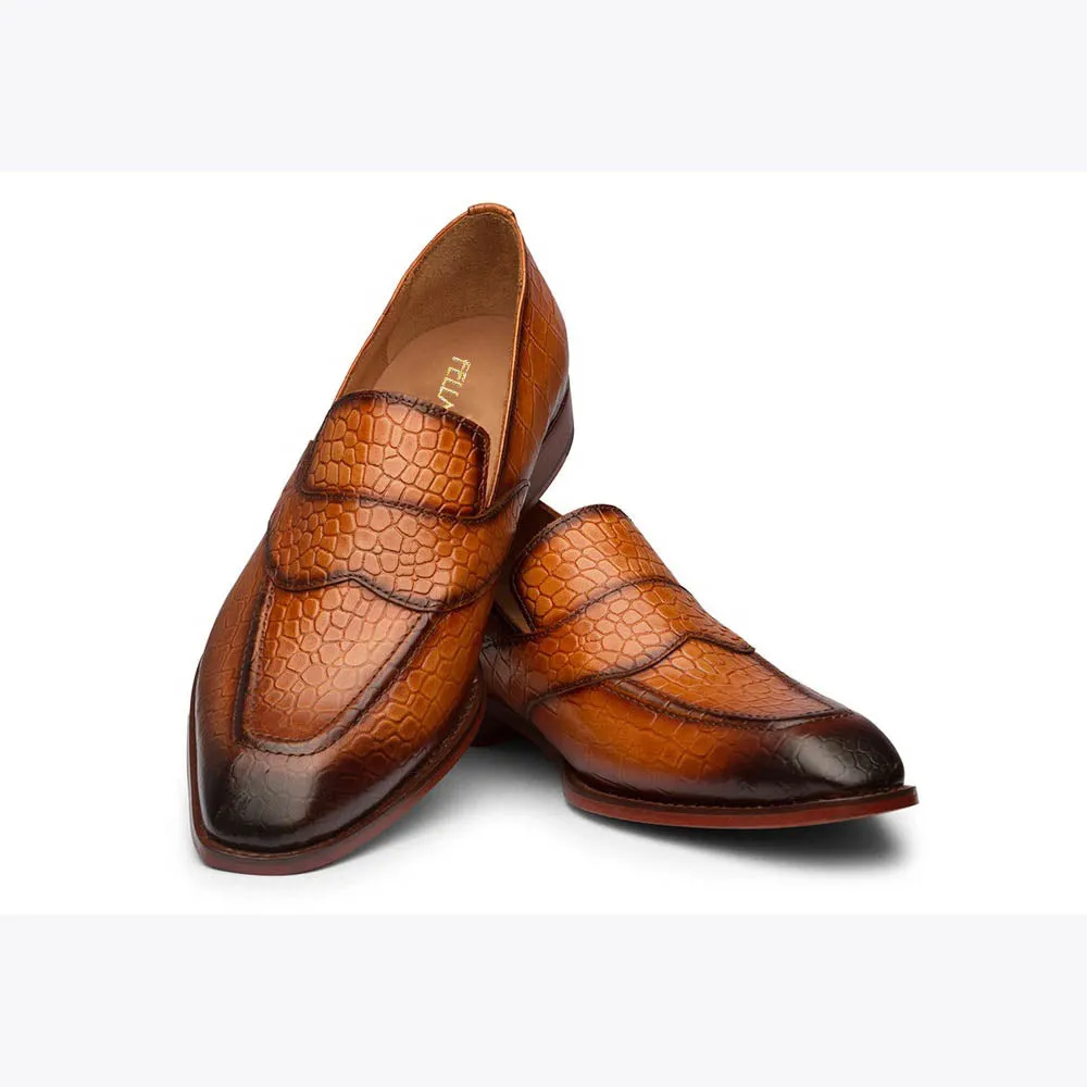 Tan Patina Croco Loafers