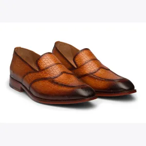 Tan Patina Croco Loafers
