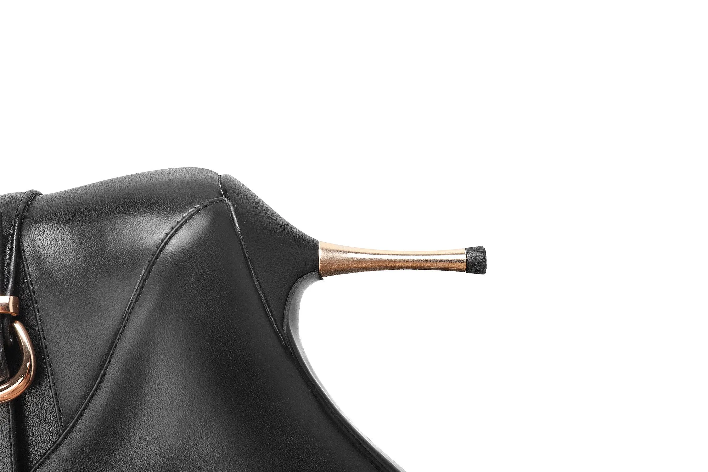 TinaCus Women's Genuine Leather Sexy Pointed Toe High Stiletto Heel Handmade Side Zip Knee High Boots with Buckle
